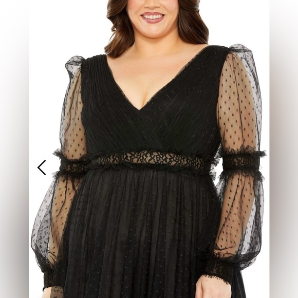 Mac Duggal 68567 Plus Size Long Sleeve Formal Midi Dress- Black- Size 20W - Picture 3 of 12